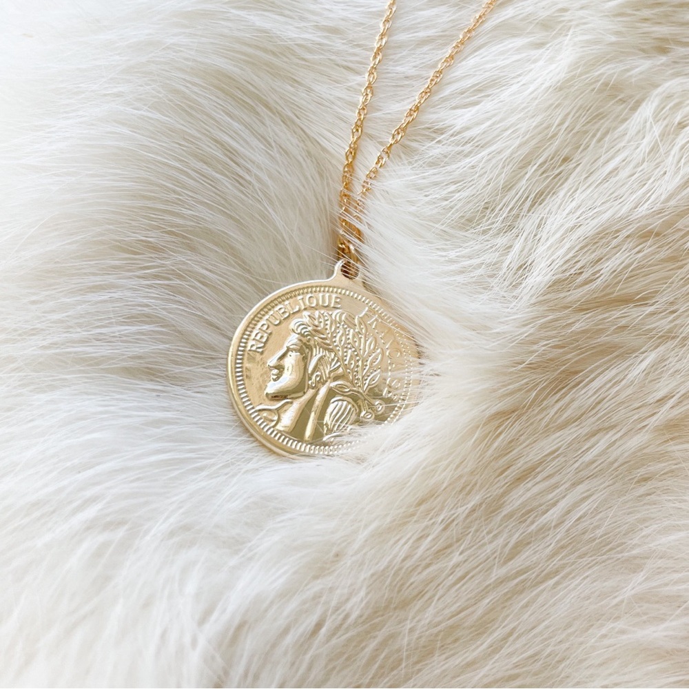 14k Gold Filled Ancient Marianne French coin necklace